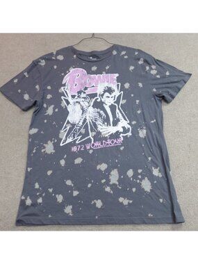 David Bowie Womens Shirt Medium Blue Gray Retro 1972 Tour Official Oversized